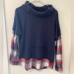 Ruff Hewn cowl neck plaid sleeves